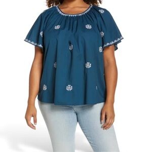 Madewell Embroidered Flutter-Sleeve Top
